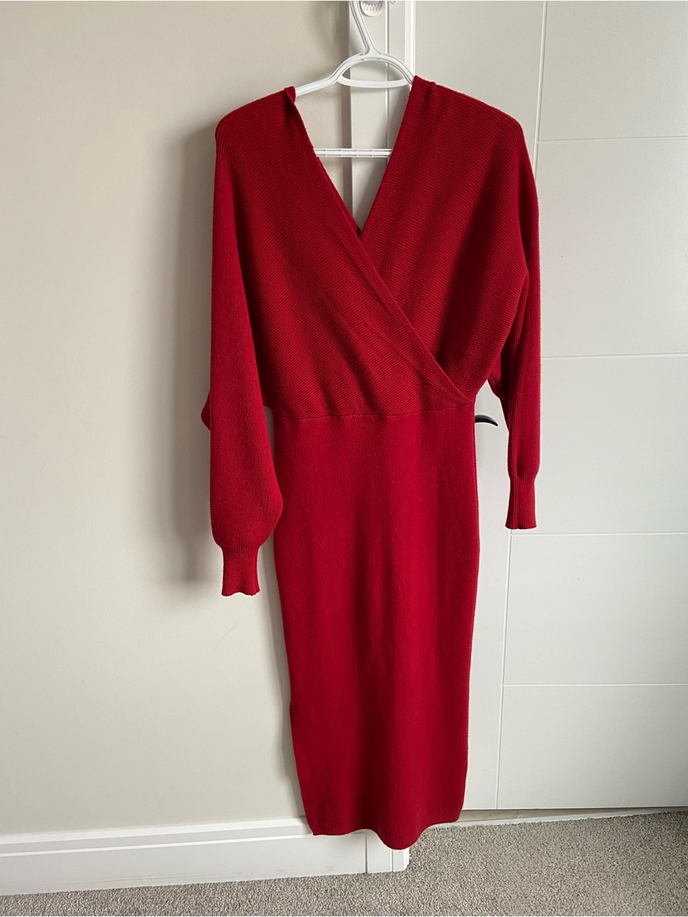 debut Red Wrap-Front Knit Midi Dress
